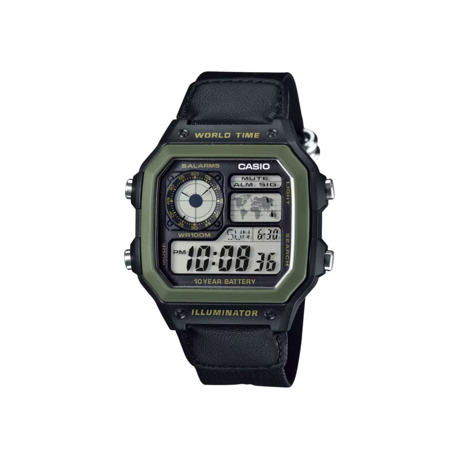 ساعت دیجیتال Casio AE-1200WHB-1B با بند پارچه‌ای مشکی