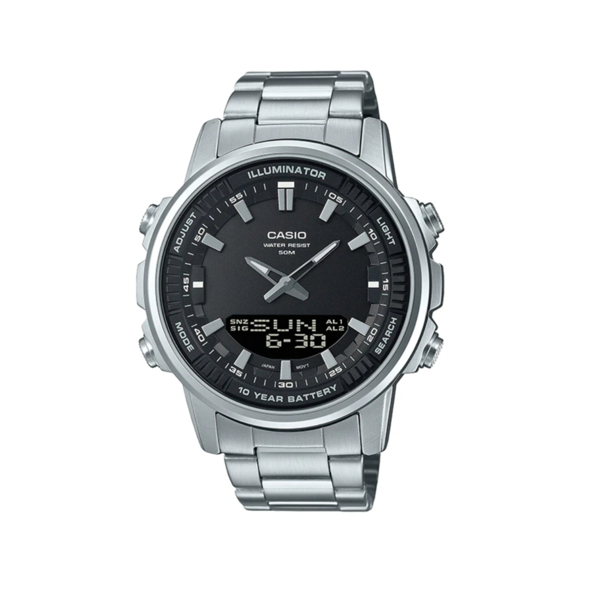 ساعت کاسیو AMW-880D-1A با بند استیل و صفحه مشکی